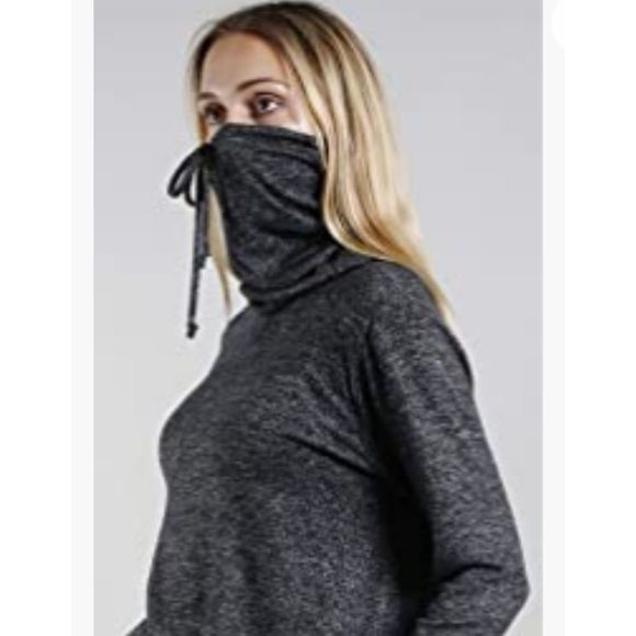 Coin 1804 Charcol Cowlneck Built In Mask Long Sleeve Sweater - Picture 4 of 11